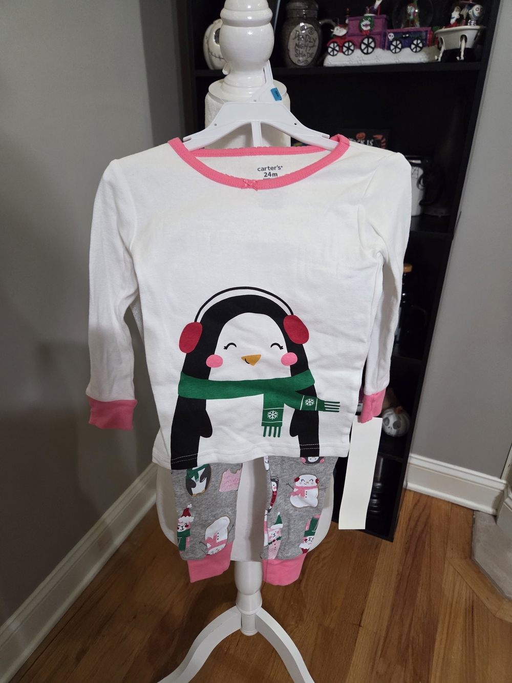 Carter's White, Pink & Green Penguin Pajama Set